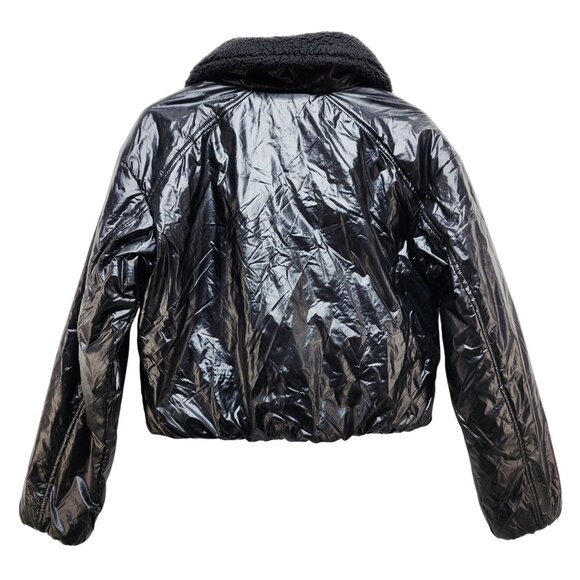 All In Motion Shiny Black Cropped Jacket Cozy line Sherpa Collar Size S - Picture 6 of 6